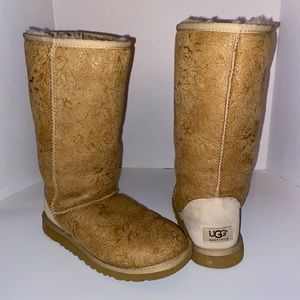 Tall Tan Palm Print Ugg Boots